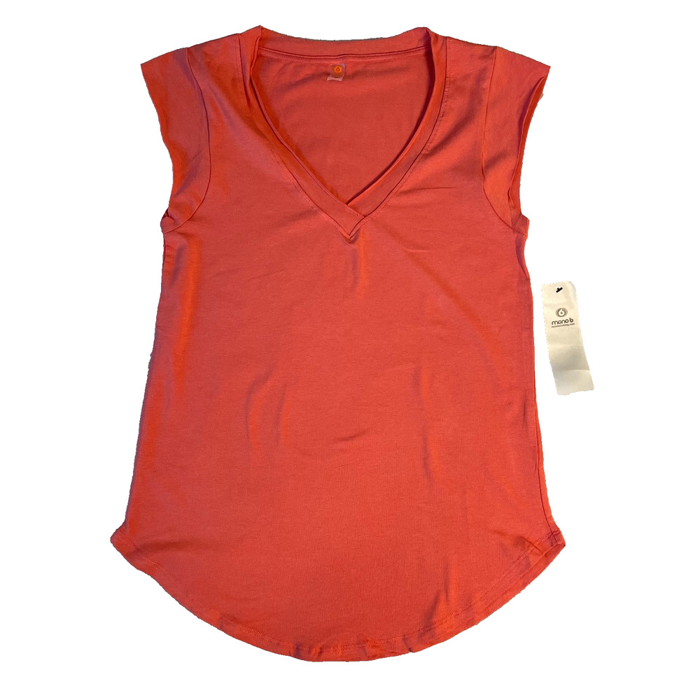 NWT Mono B V Neck Sleeveless Tee Shirt Womens Small Orange Summer Capsule Staple
